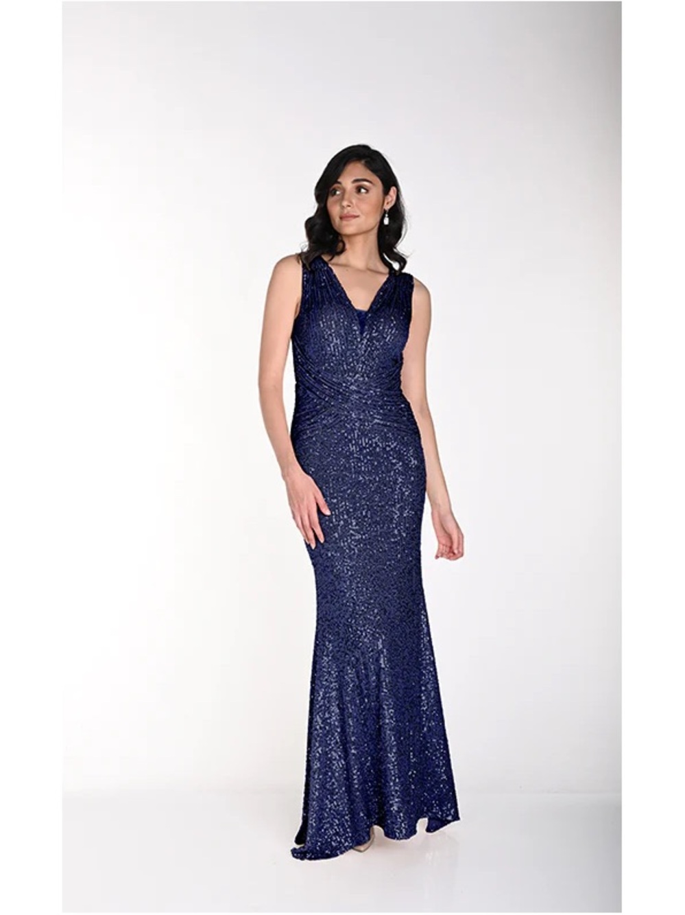 Frank Lyman Design Navy Sequin V-Neck Gown